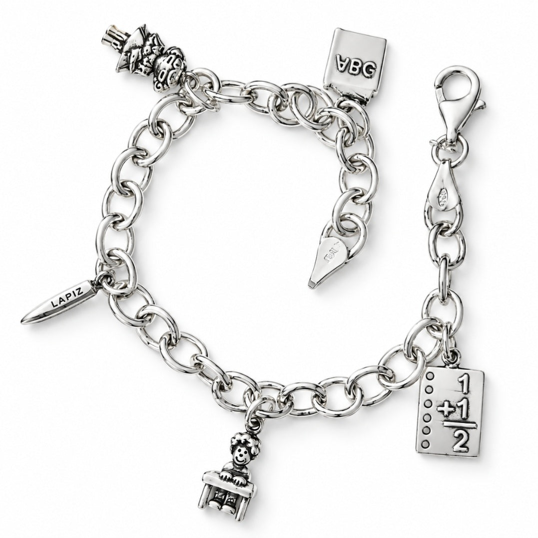 Pulsera Profesora de plata de ley con charms